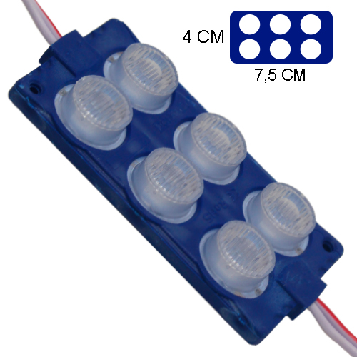 Modulo 6Led (2X3) Con Difusor 3D Azul 12V Ip-67